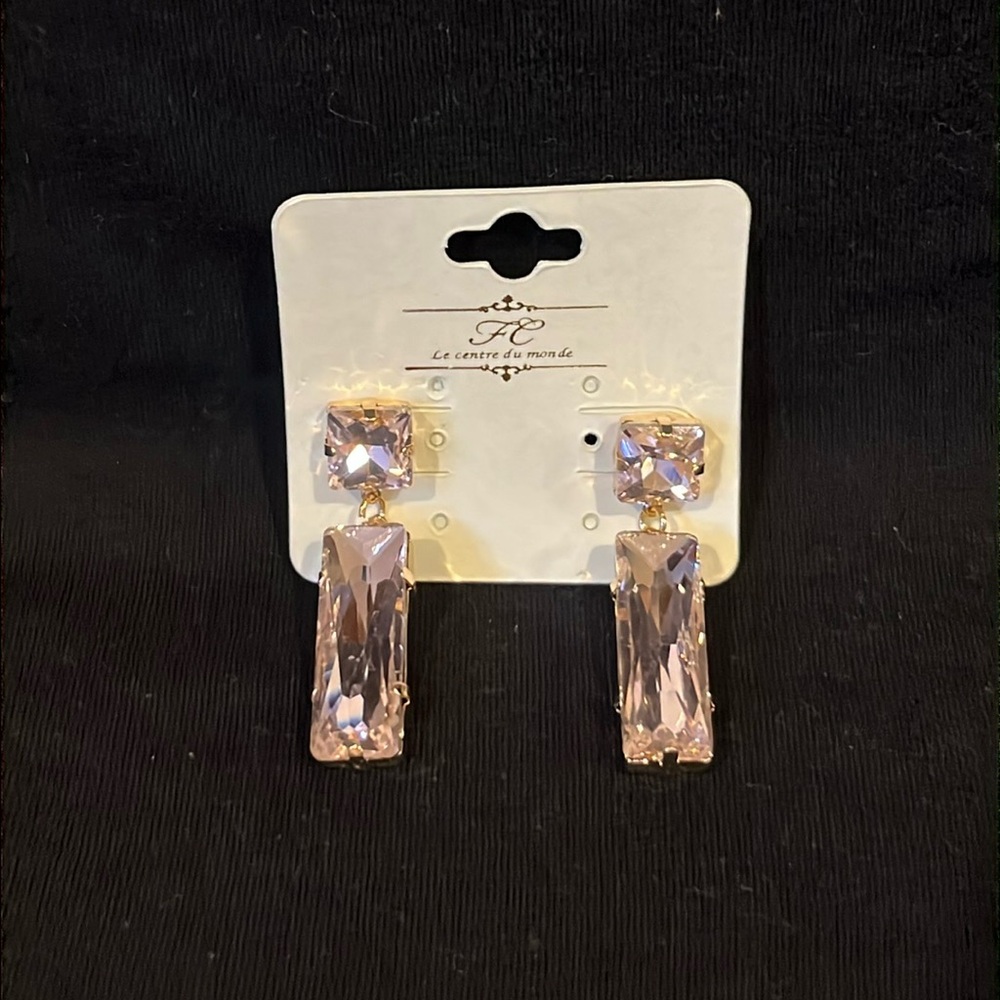 Le Centre du Monde Pale Pink Crystal Rectangle Bar Dangle Earrings
